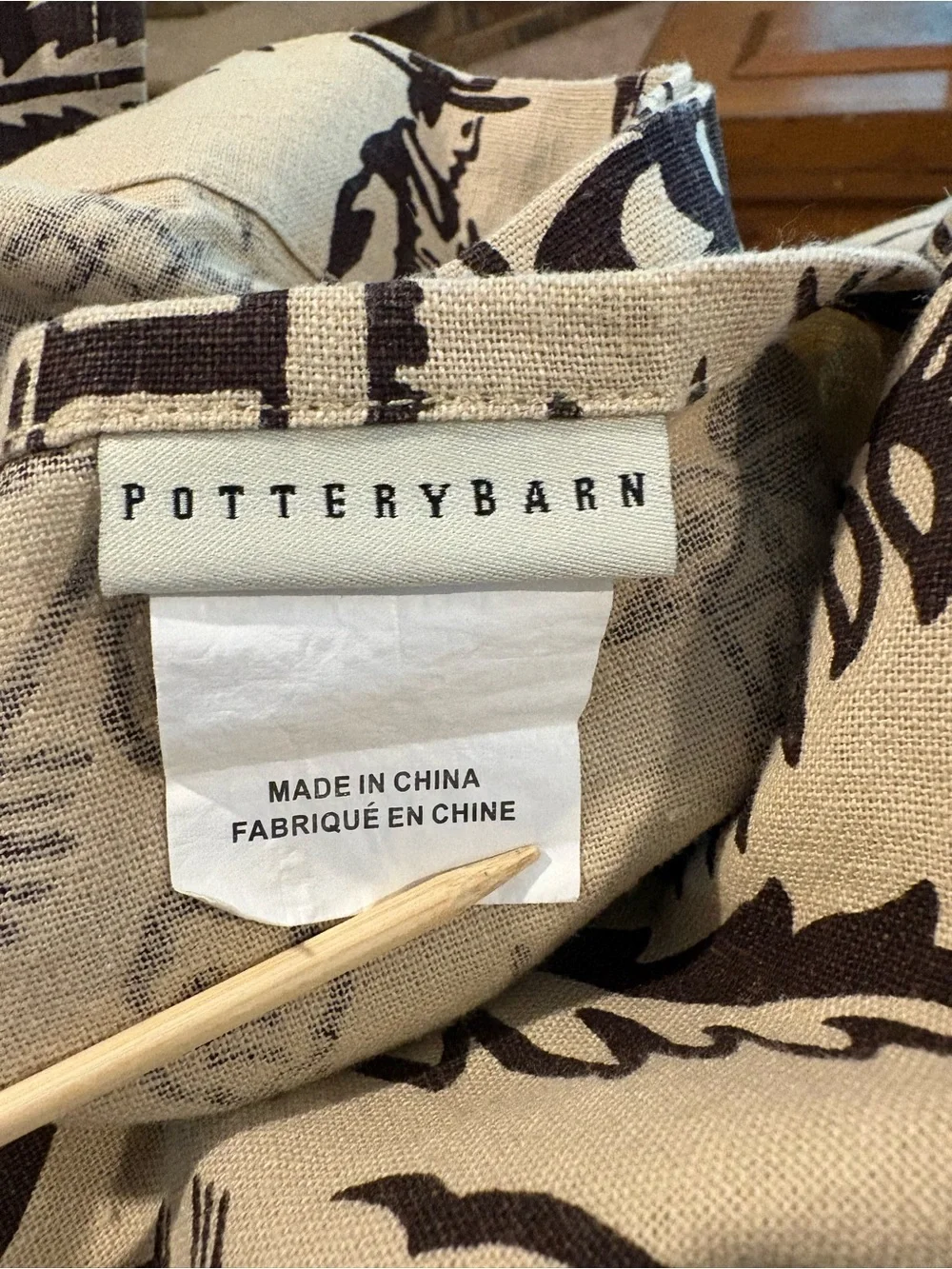 Pottery Barn Tan Horseback Rider Country Scene Linen Blend Duvet Cover King EUC